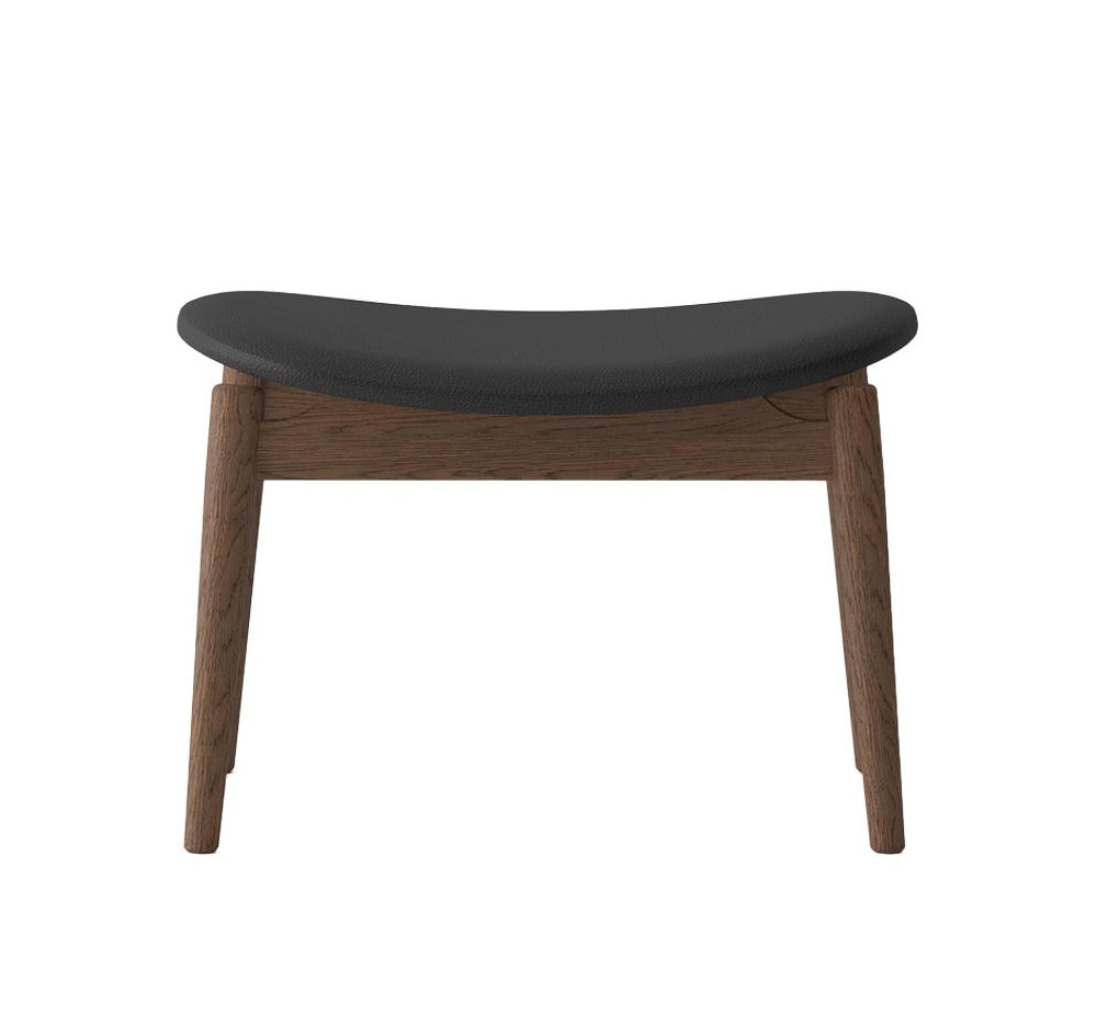 Solid oak footstool walnut with black leather cushion