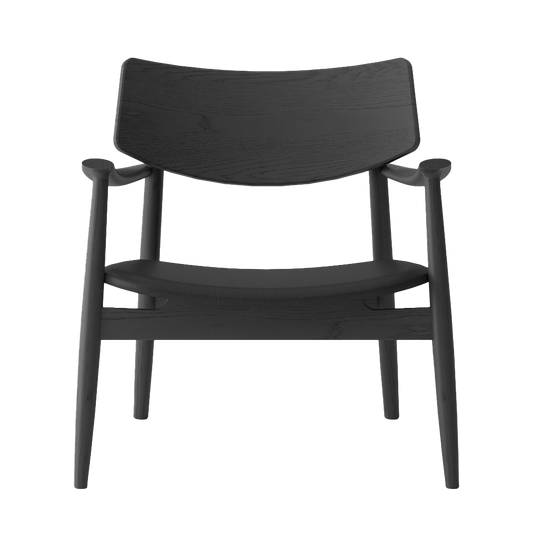 Solid oak lounge chair black with black leather seat