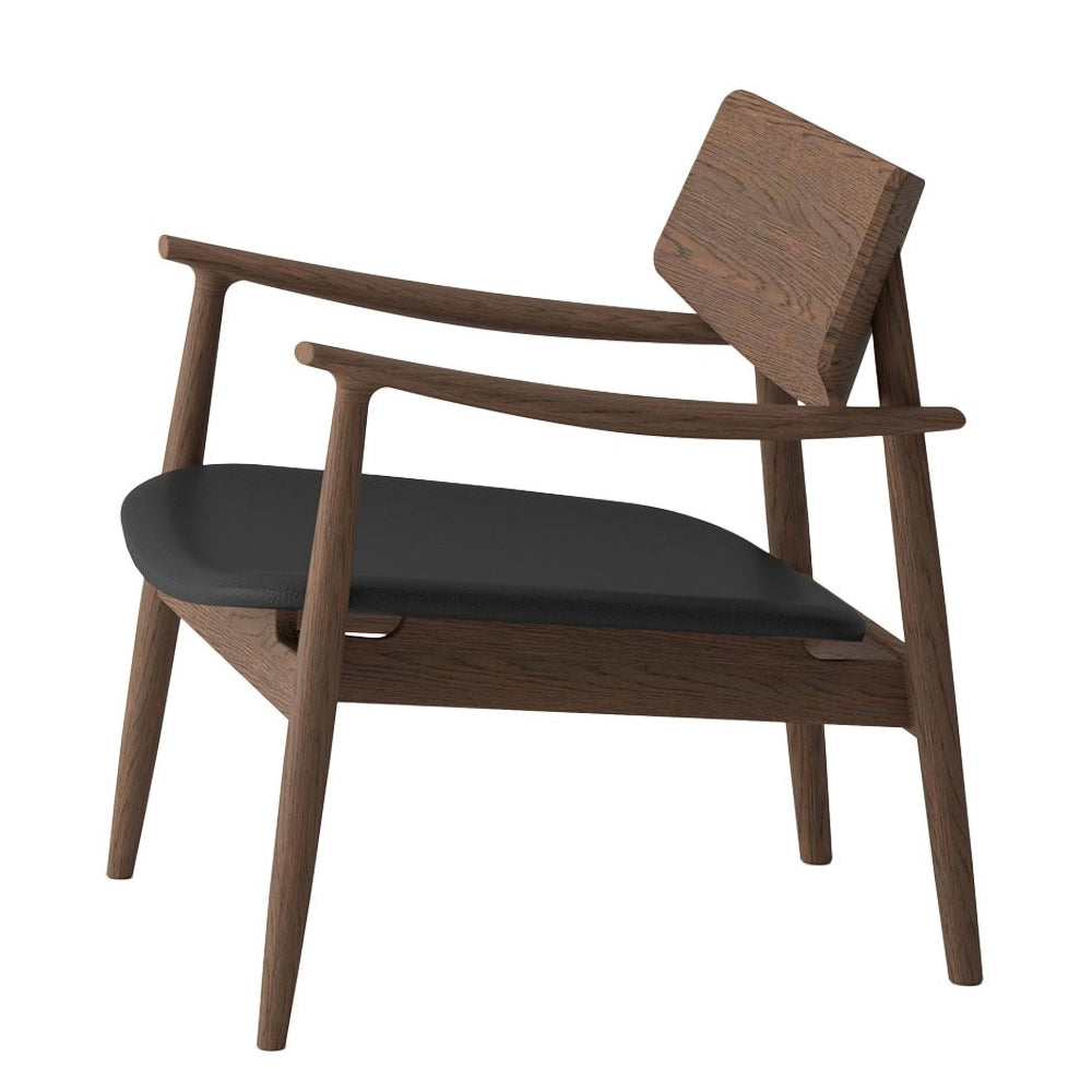 Solid oak lounge chair walnut with black leather seat