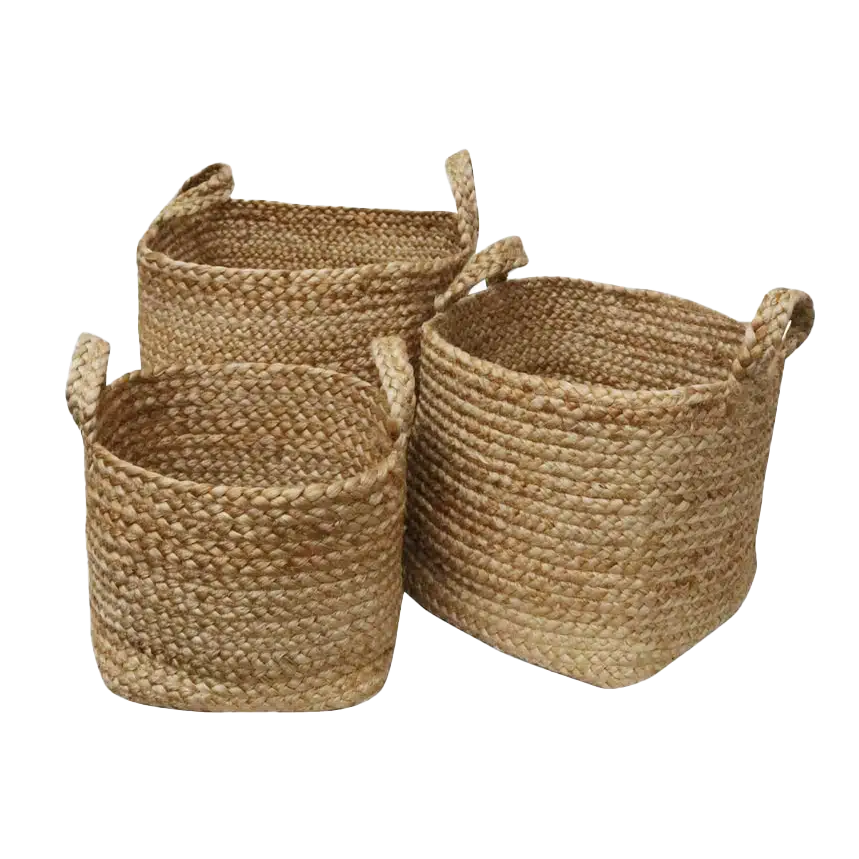 Square jute basket with handles