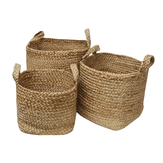 Square jute basket with handles
