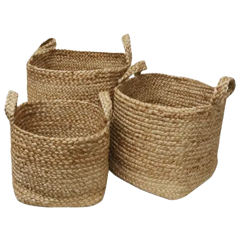 Square jute basket with handles