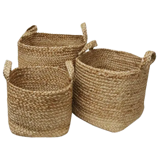 Square jute basket with handles