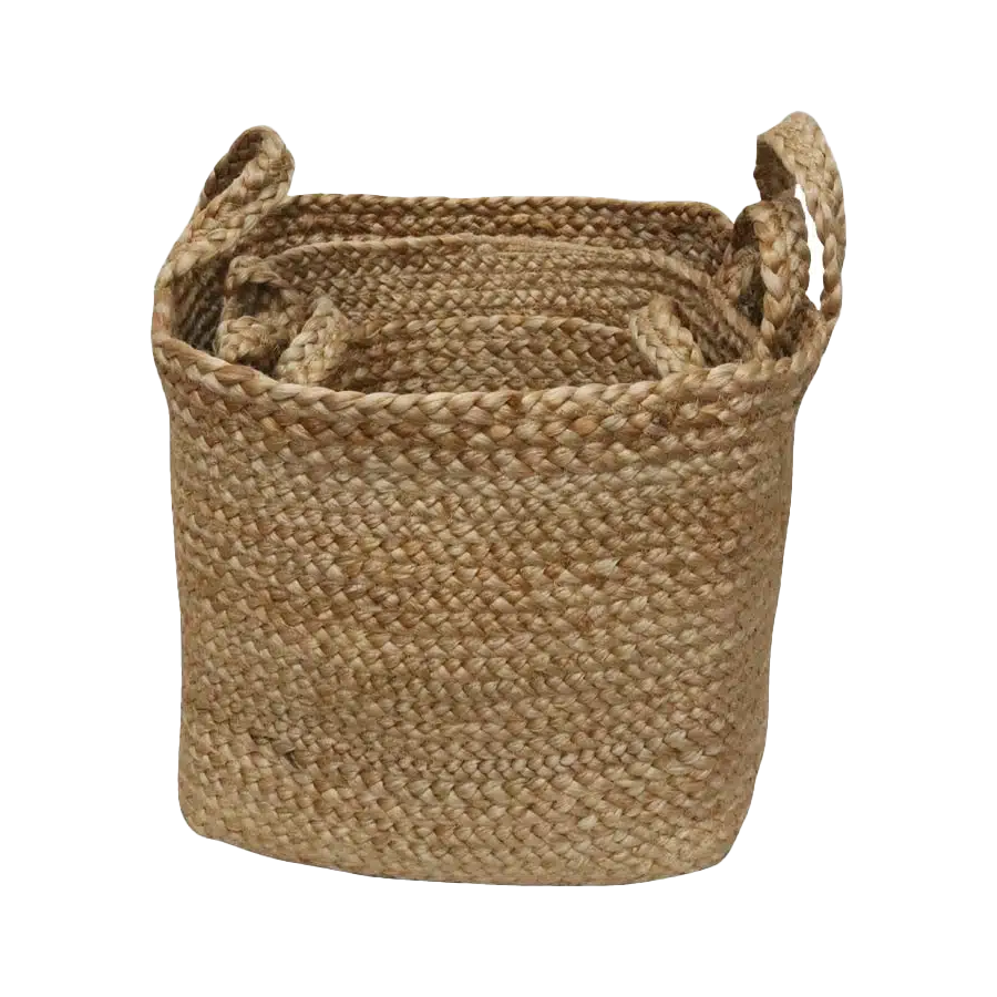Square jute basket with handles