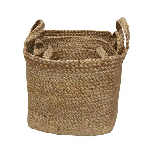 Square jute basket with handles