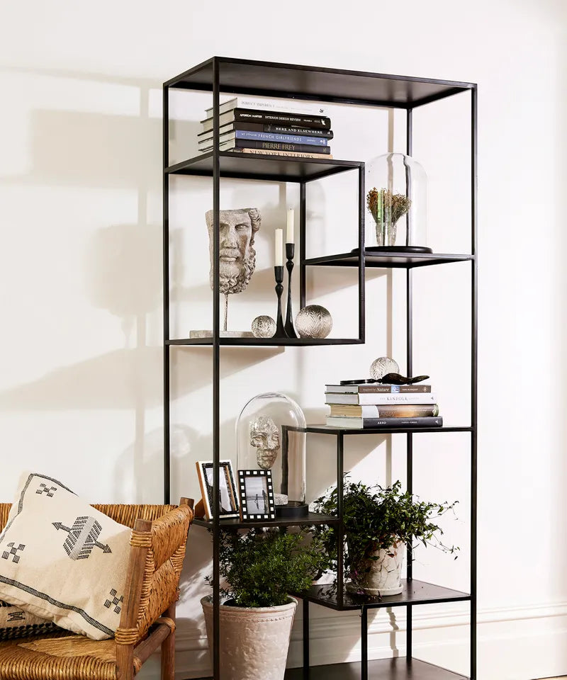 Staggered metal shelving unit black 204cm high