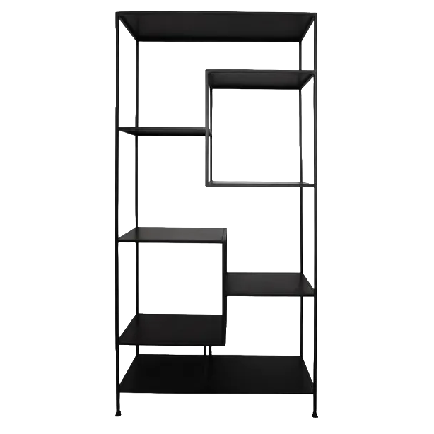 Staggered metal shelving unit black 204cm high