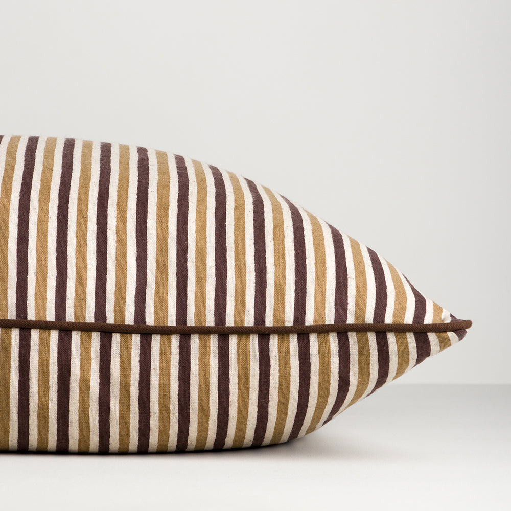 Strato striped cotton cushion 55cm chocolate