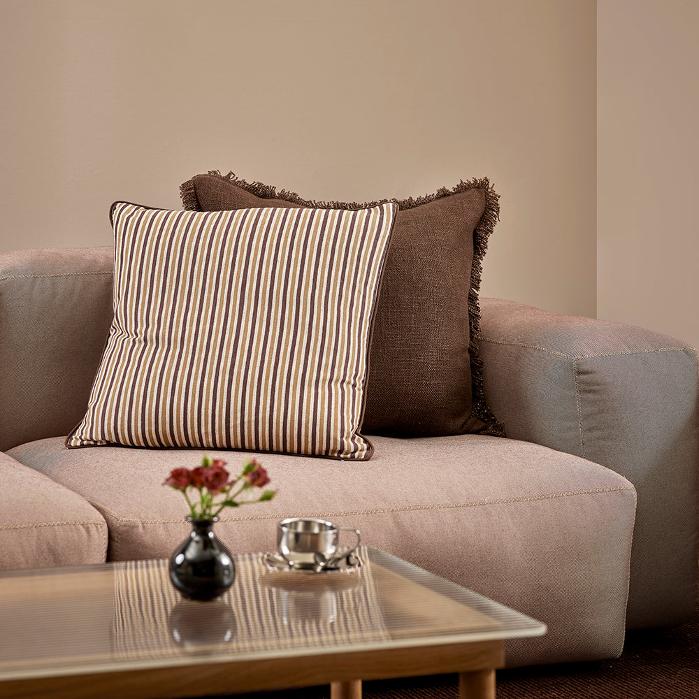 Strato striped cotton cushion 55cm chocolate