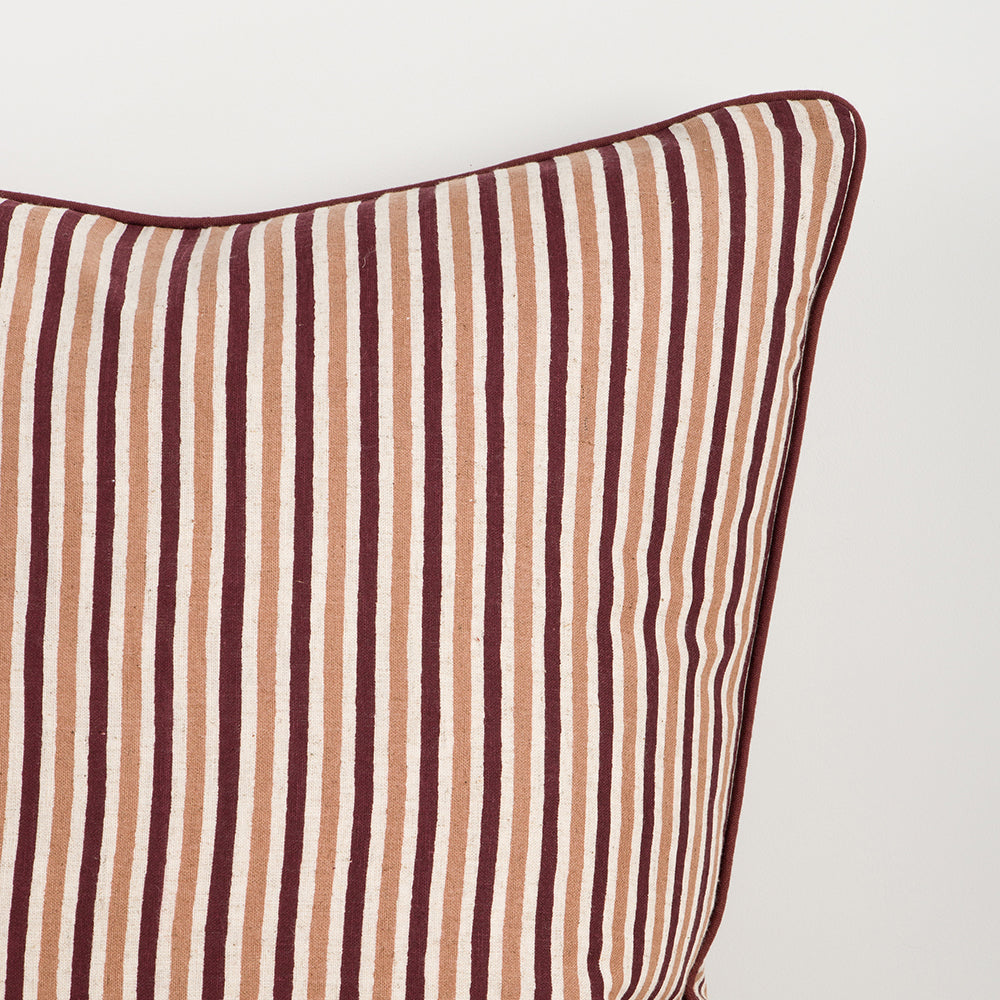 Strato striped cotton cushion 55cm oxblood