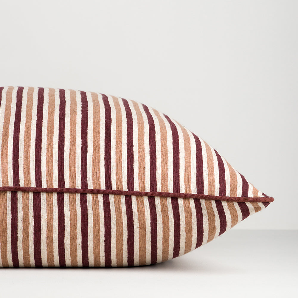 Strato striped cotton cushion 55cm oxblood