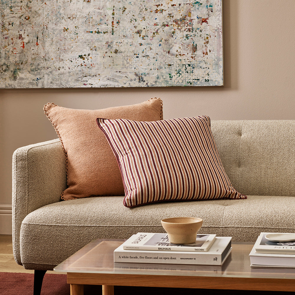 Strato striped cotton cushion 55cm oxblood