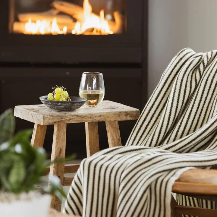 NZ made stripe lambswool throw 130 x 180cm charcoal