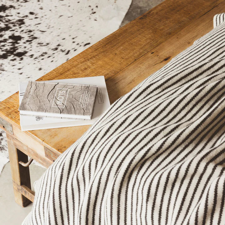 NZ made stripe lambswool throw 130 x 180cm charcoal