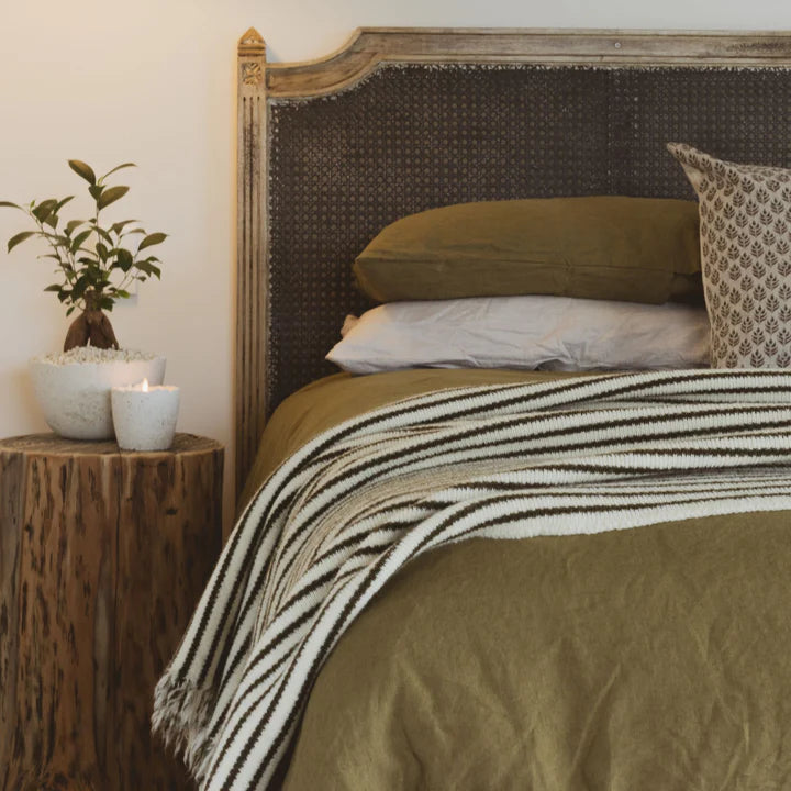NZ made stripe lambswool throw 130 x 180cm olive