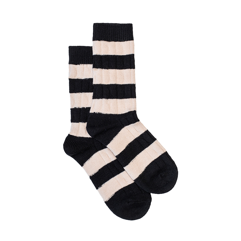 Stripe cable socks black & cream stripe