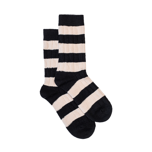 Stripe cable socks black & cream stripe