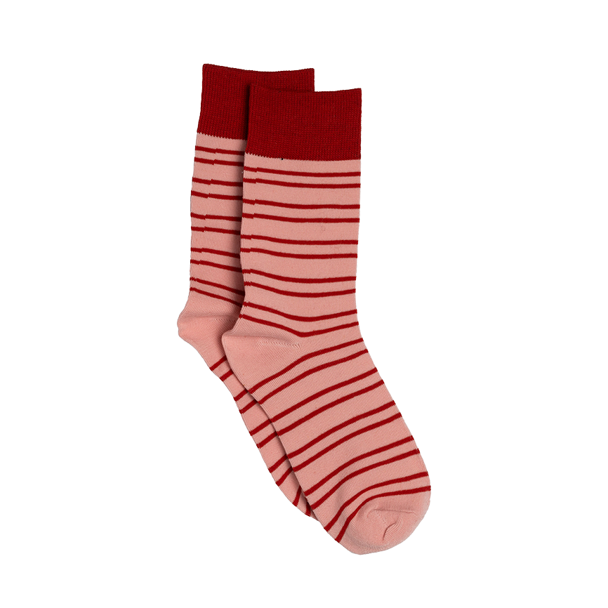 Stripe cotton socks red & pink