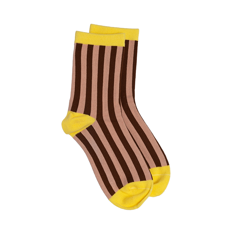 Stripe socks chocolate & dusty pink