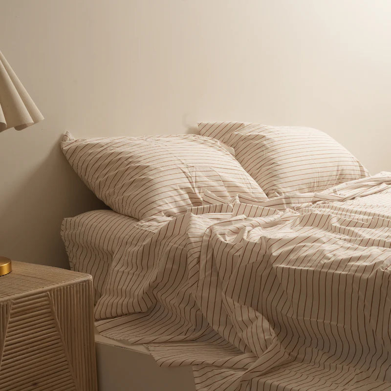 Stripe stonewashed cotton pillowcase set ginger