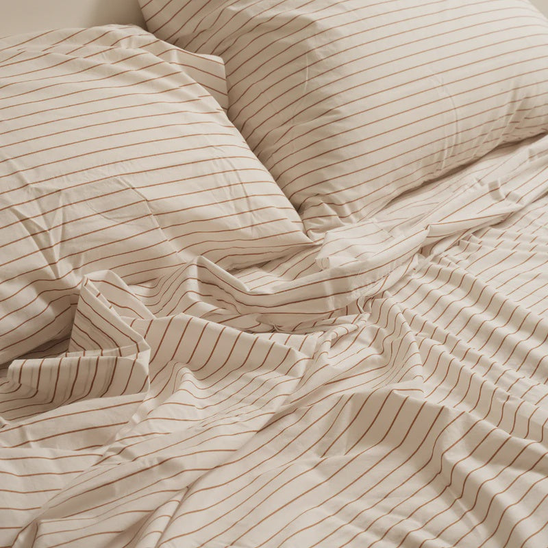 Stripe stonewashed cotton pillowcase set ginger