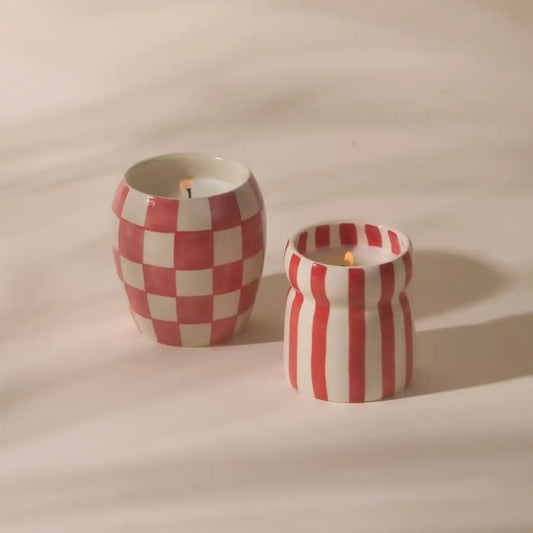 Striped ceramic soy candle Hibiscus Bay