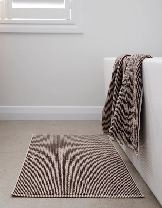 Striped cotton towel range cocoa & white