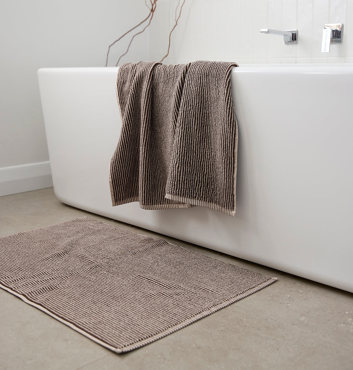 Striped cotton towel range cocoa & white