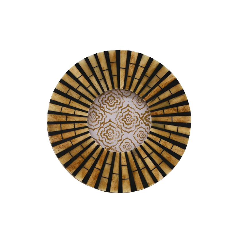 Sunburst round photo frame black and gold 16cm