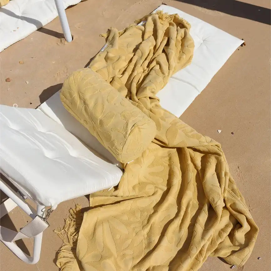 SunnyLife inflatable towelling beach pillow golden mustard
