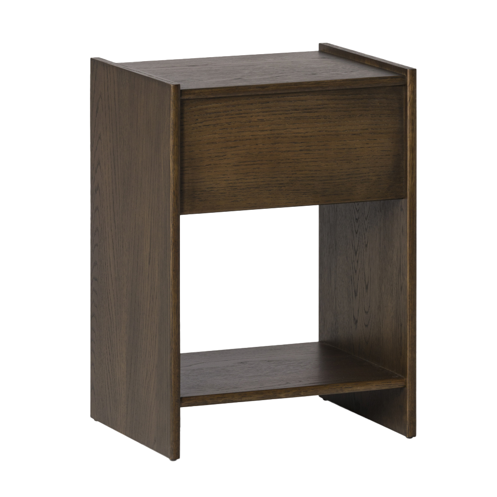 Switch veneer bedside table with drawer smoked oak