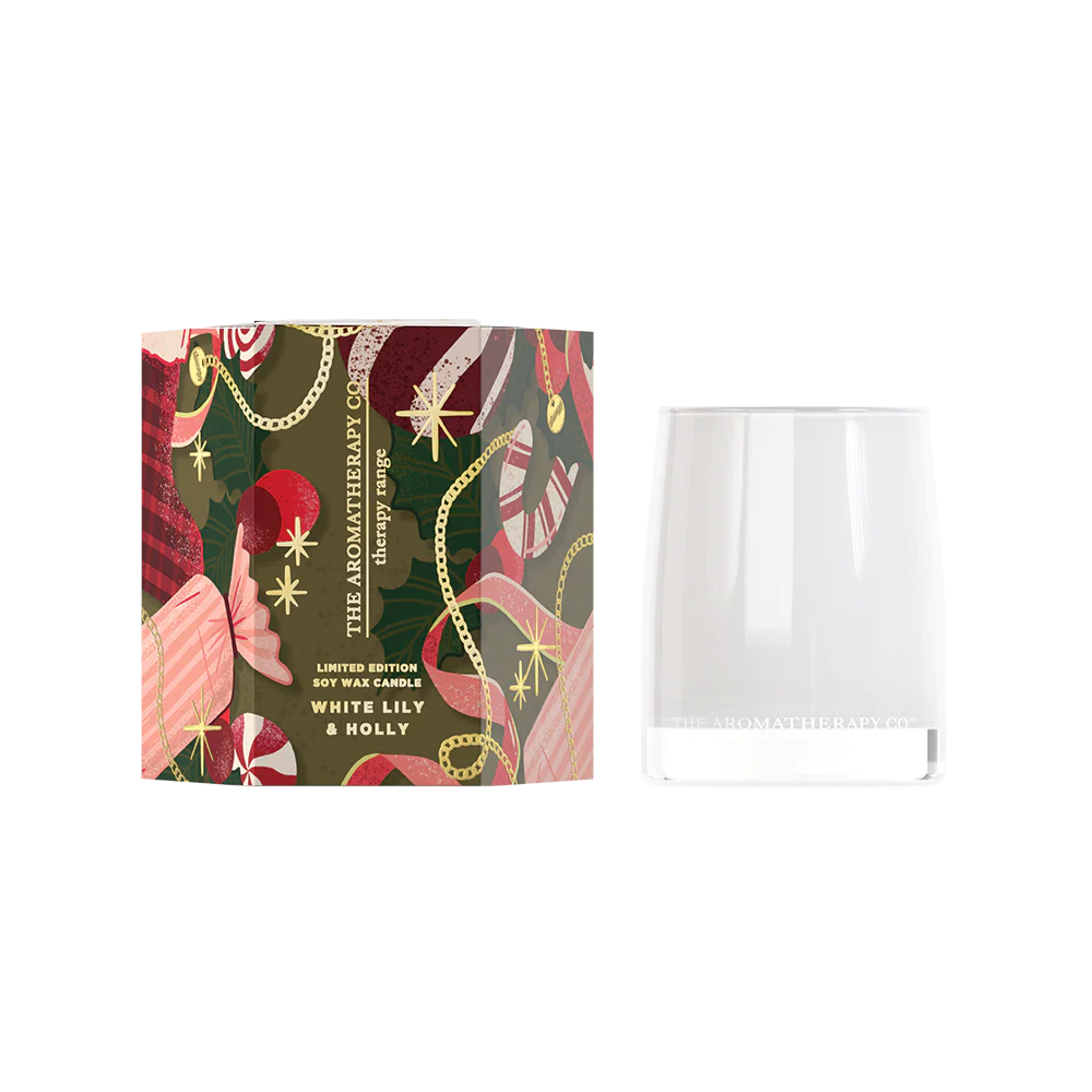 Festive mini candle white lily & holly 80g