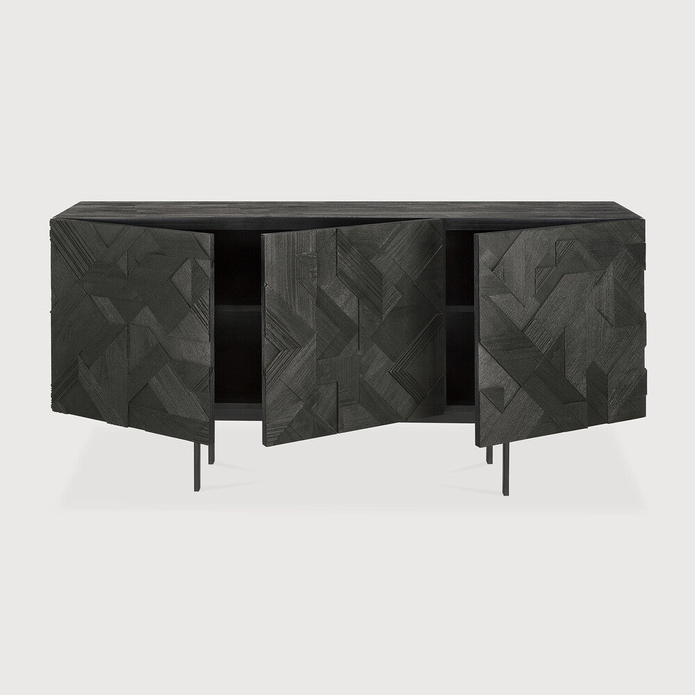 Teak geometric 3-door sideboard 168cm black