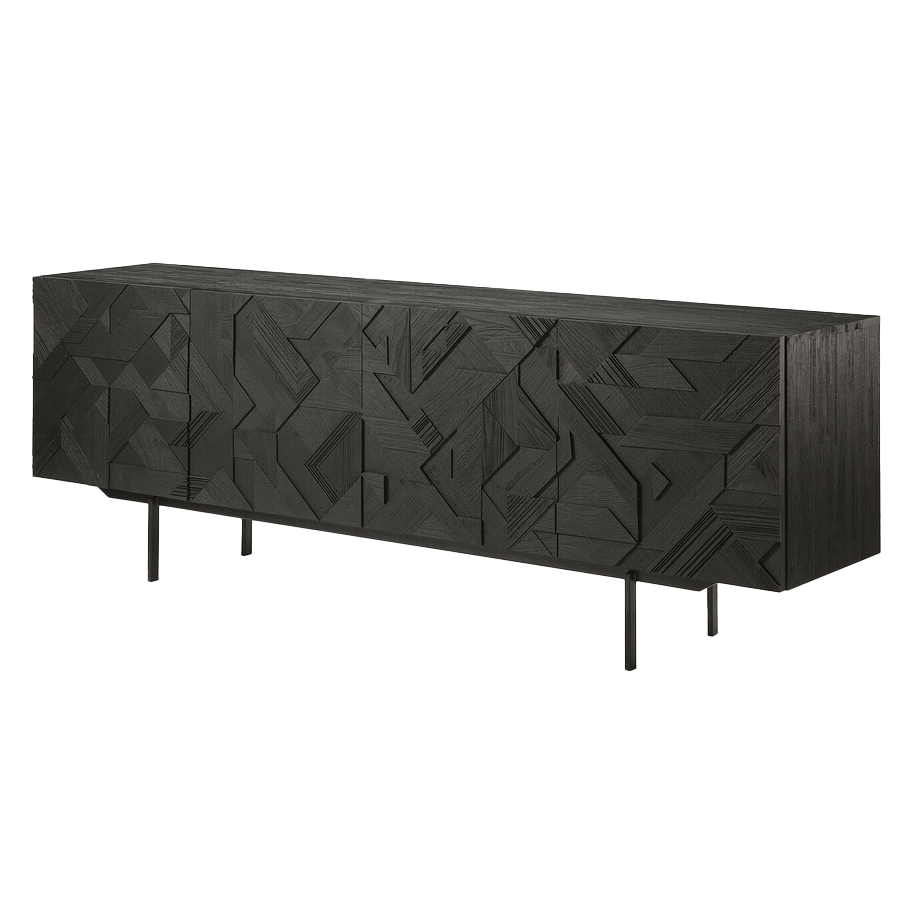 Teak geometric 4-door sideboard 224cm black