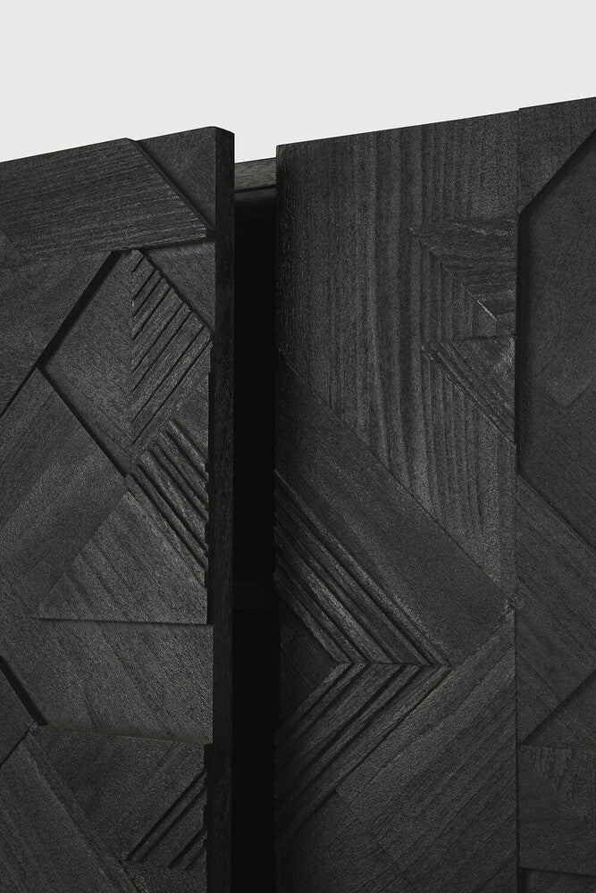 Teak geometric 4-door sideboard 224cm black