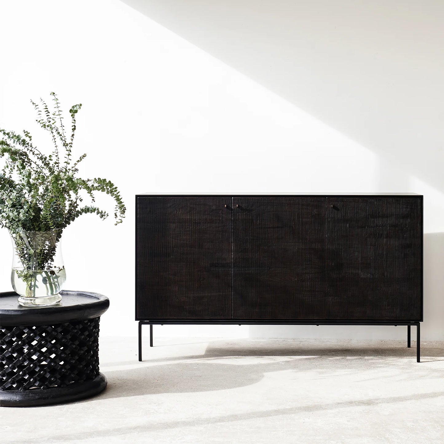 Teak grooves 3-door sideboard 150cm black