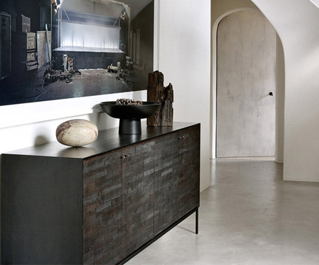 Teak grooves 4-door sideboard 200cm black