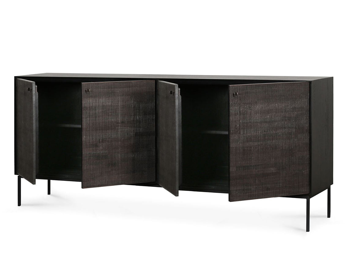 Teak grooves 4-door sideboard 200cm black