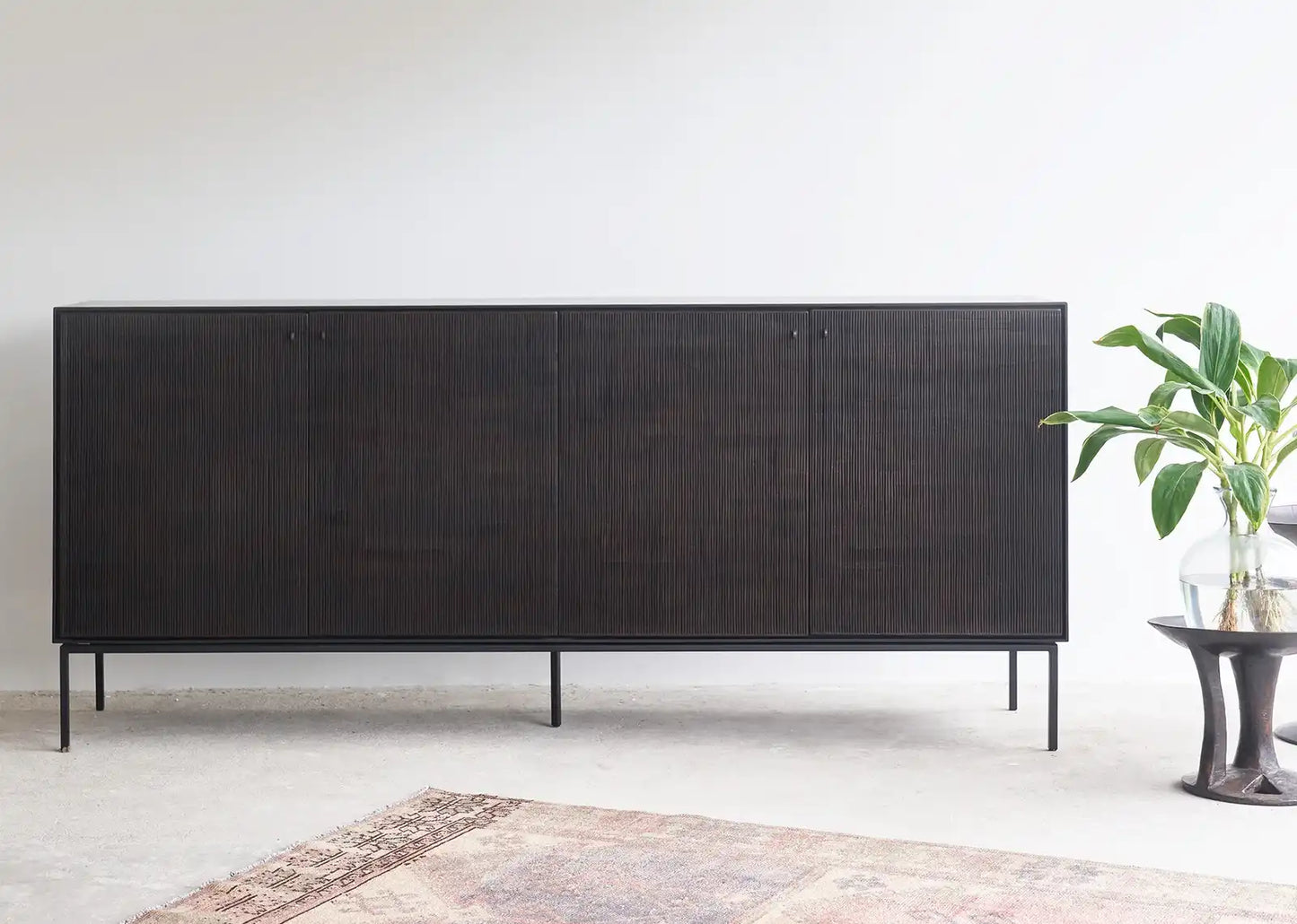 Teak grooves 4-door sideboard 200cm black