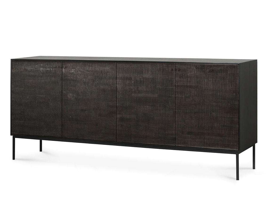 Teak grooves 4-door sideboard 200cm black