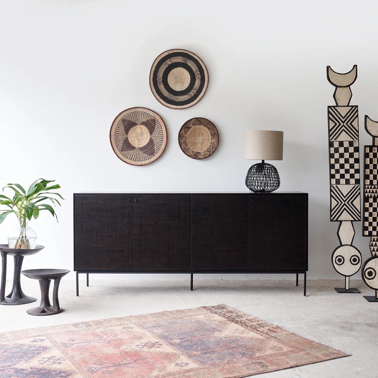 Teak grooves 4-door sideboard 200cm black