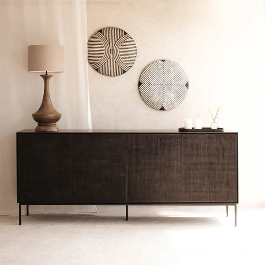 Teak grooves 4-door sideboard 200cm black