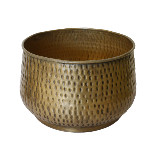 Textured antique brass look planter 30cm