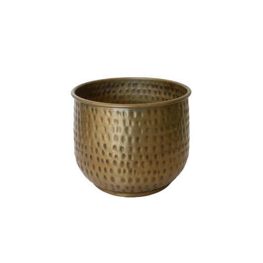 Textured antique brass look planter 19cm