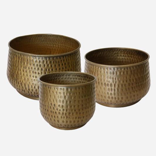 Textured antique brass look planter 19cm