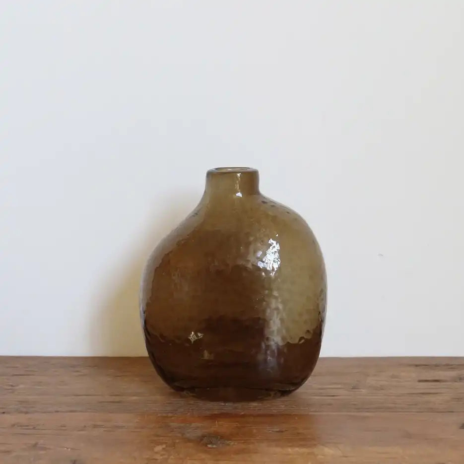 Textured glass vase smoky amber 15cm