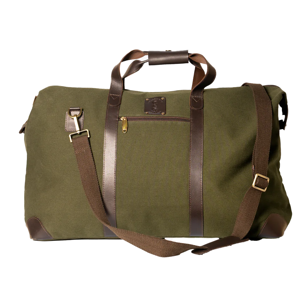 Weekender bag canvas with leather trim olive