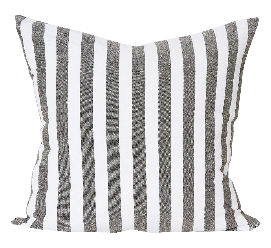 Wide stripe washed cotton cushion cover olive 55cm