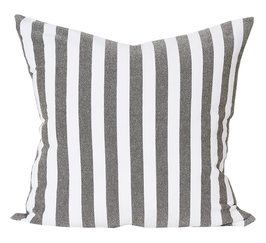 Wide stripe washed cotton cushion cover olive 55cm