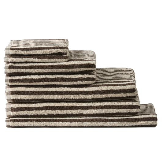 Wide stripe cotton bath towel range cocoa